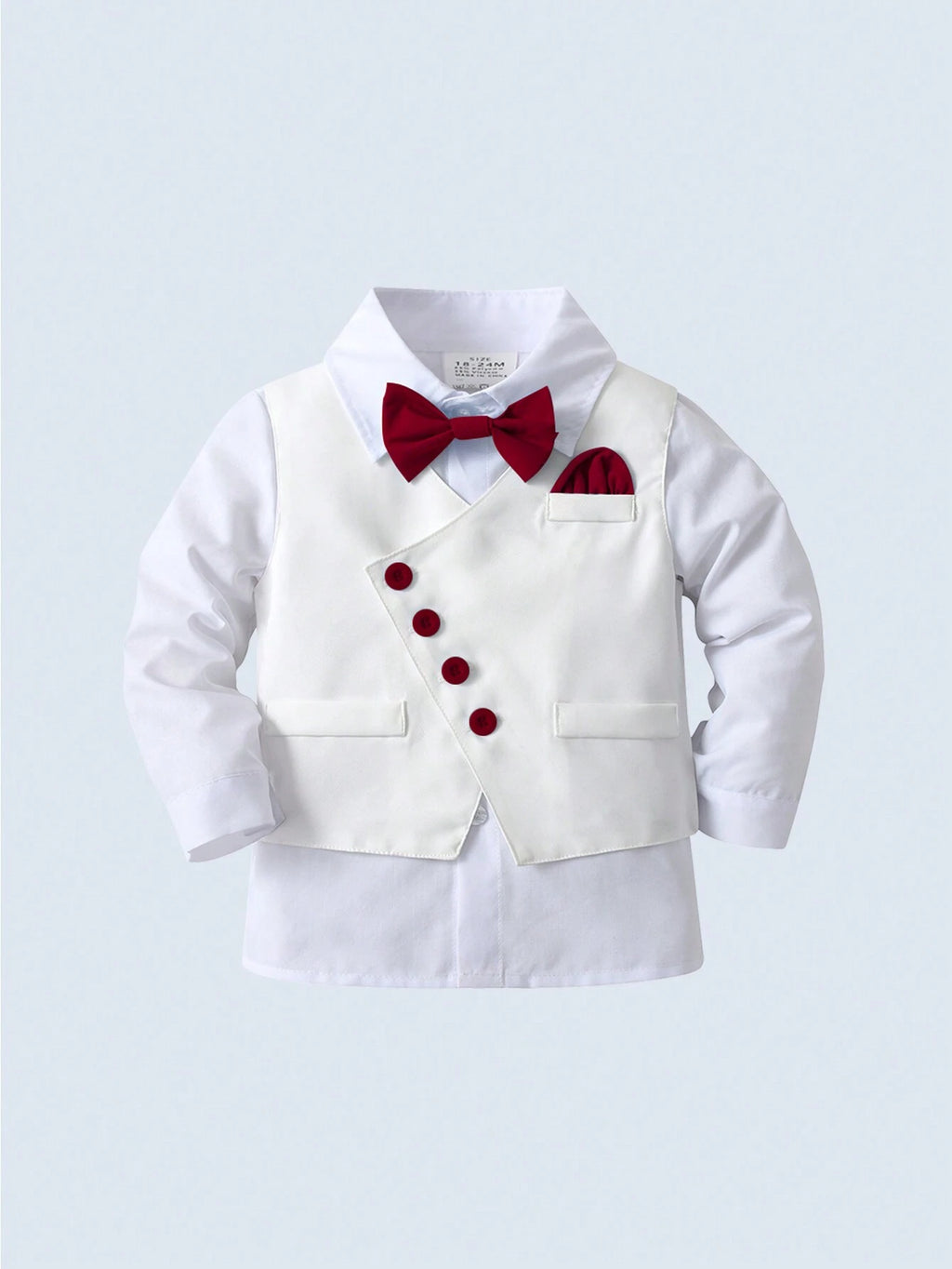Young Boy White Shirt Vest Pants Bowknot 3 Piece Set