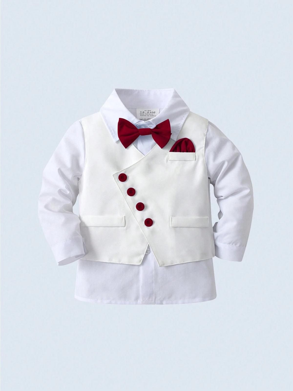 Young Boy White Shirt Vest Pants Bowknot 3 Piece Set