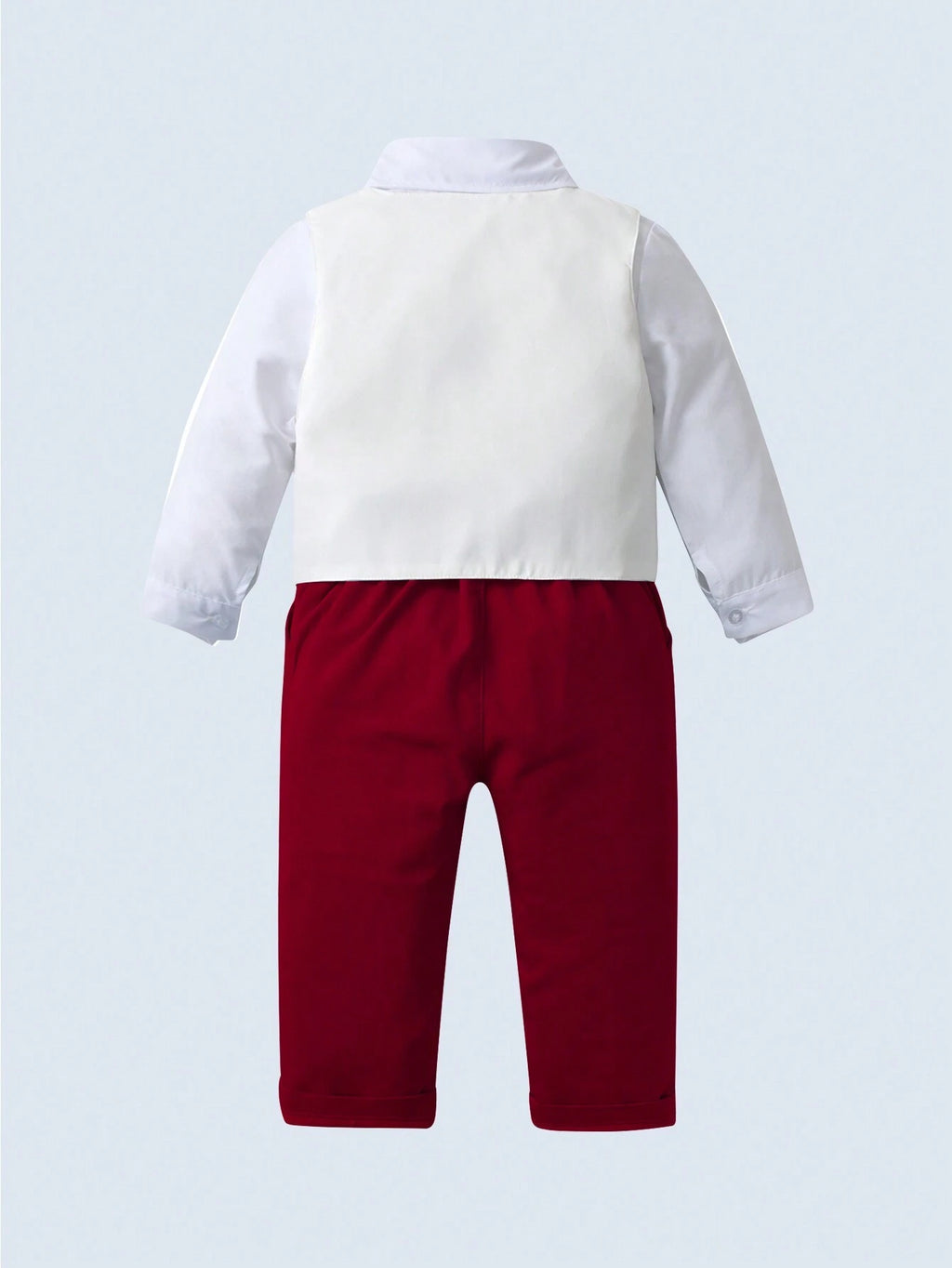 Young Boy White Shirt Vest Pants Bowknot 3 Piece Set