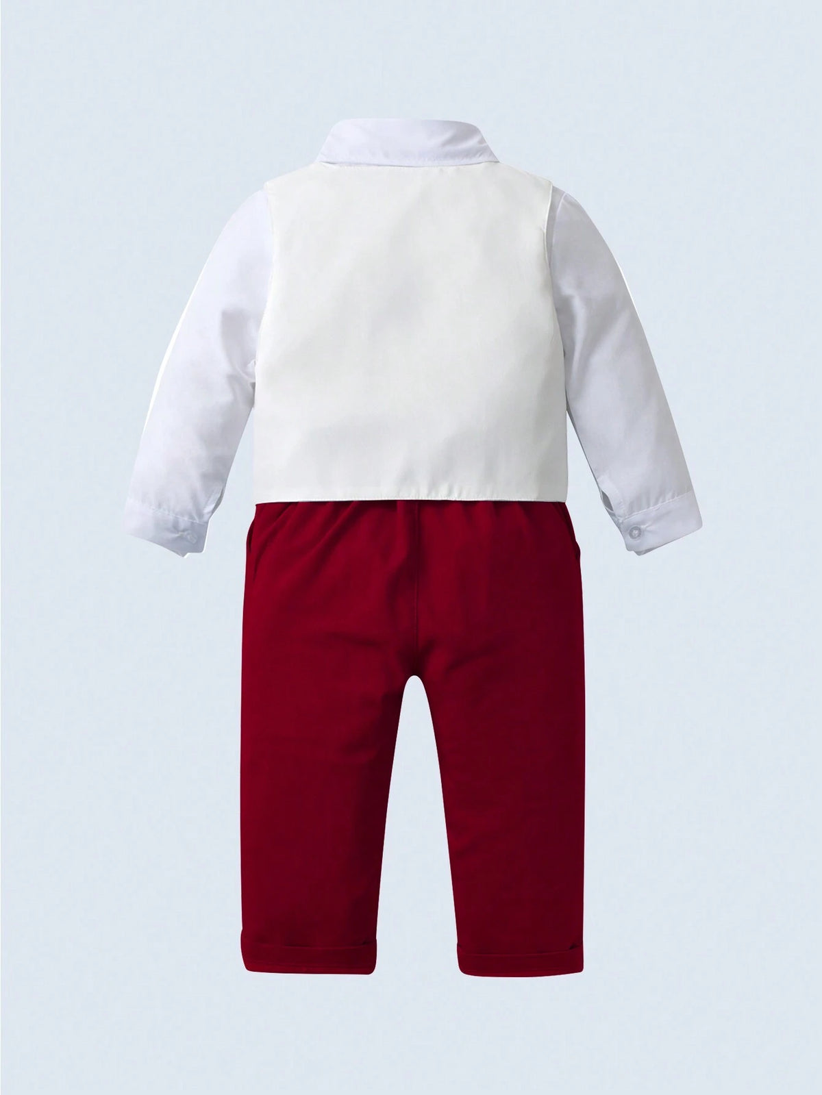Young Boy White Shirt Vest Pants Bowknot 3 Piece Set
