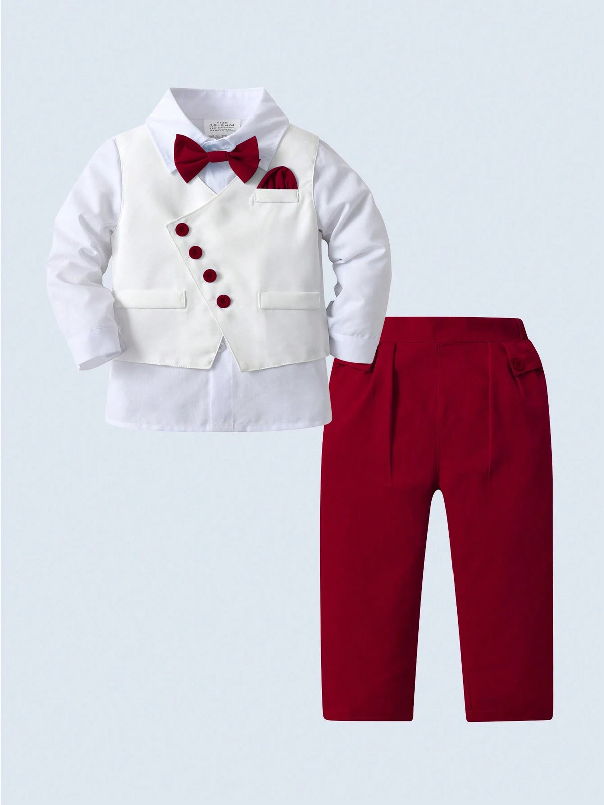 Young Boy White Shirt Vest Pants Bowknot 3 Piece Set