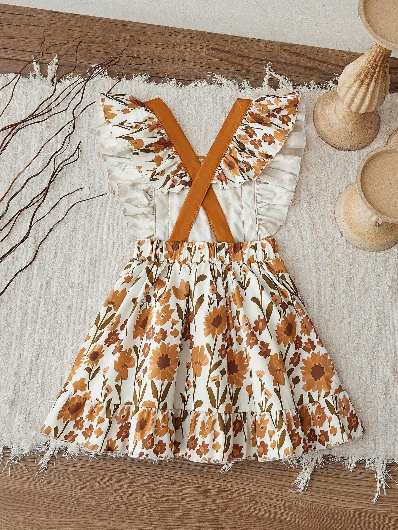 Robe Salopette Fille Imprimé Floral Volants