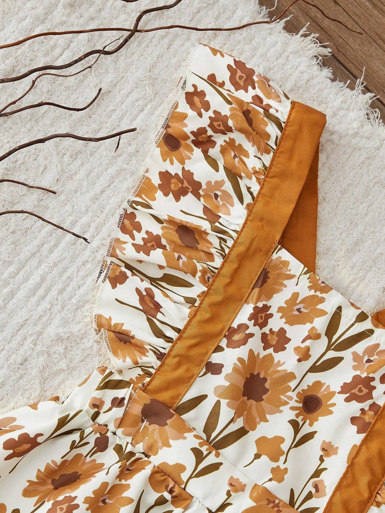 Robe Salopette Fille Imprimé Floral Volants
