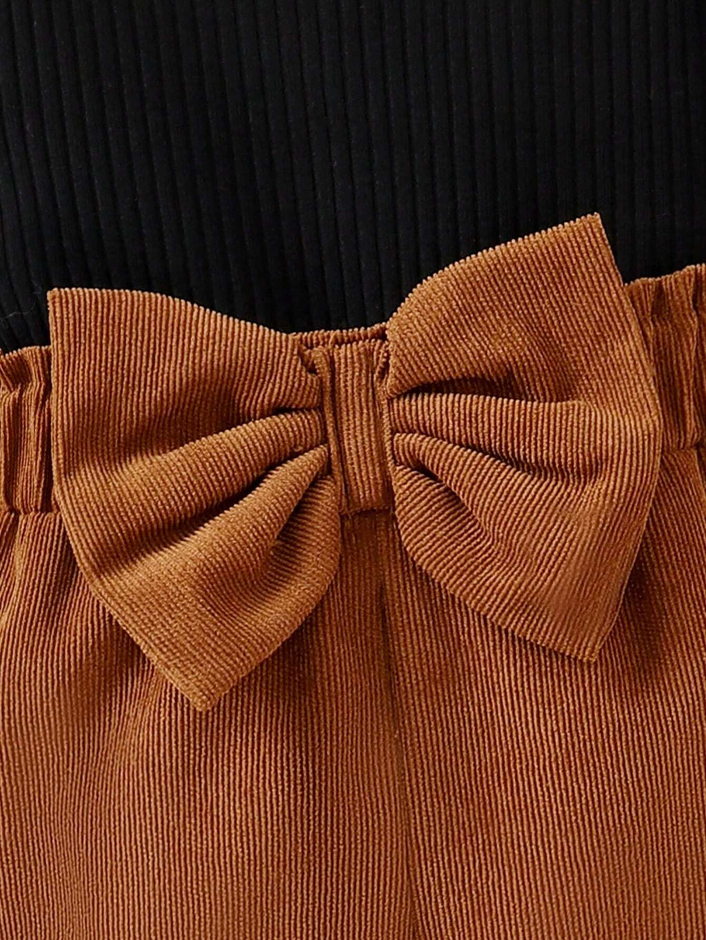 Baby Girl Black Puff Sleeve Bow Top Pants Set
