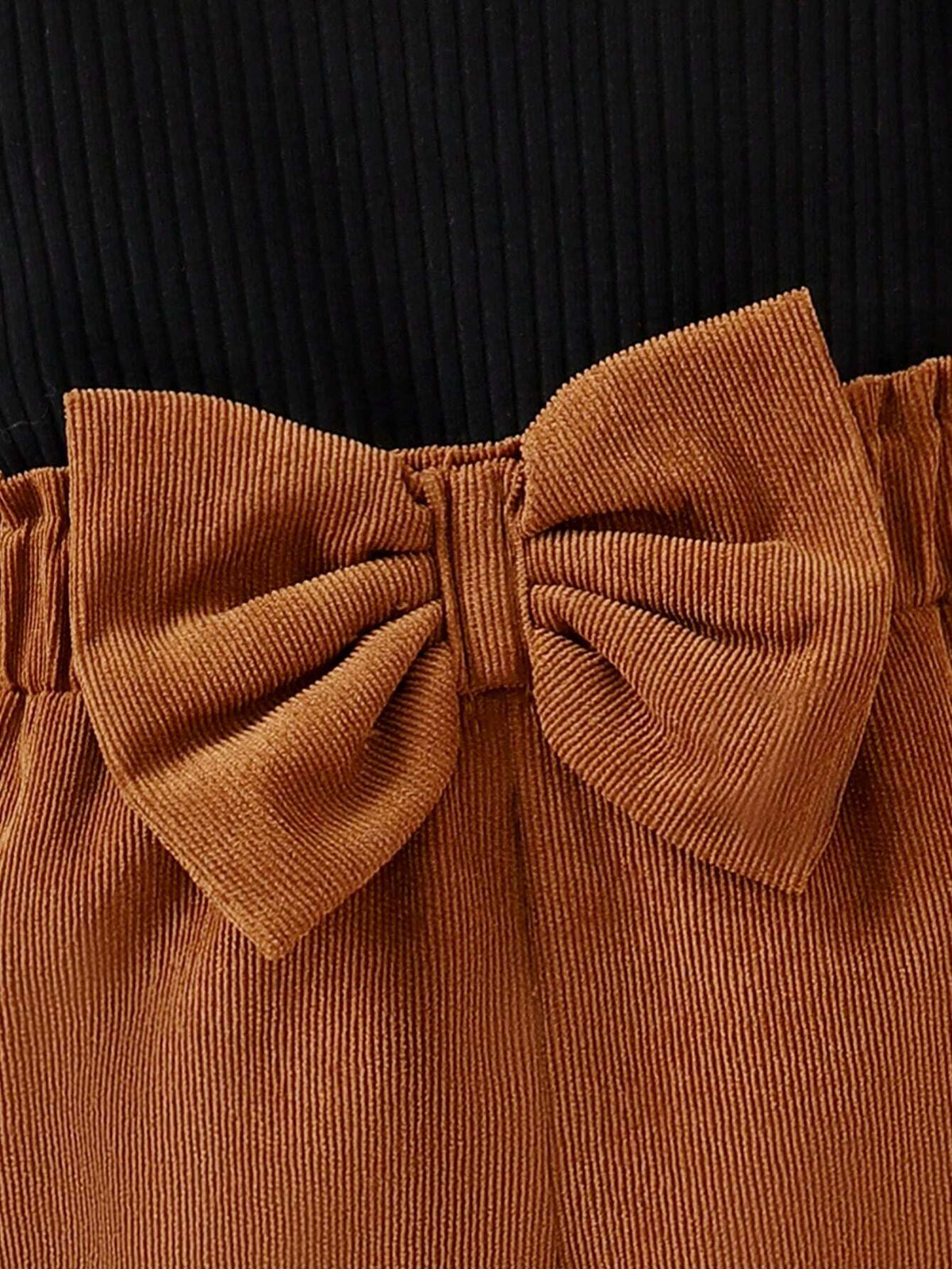 Baby Girl Black Puff Sleeve Bow Top Pants Set