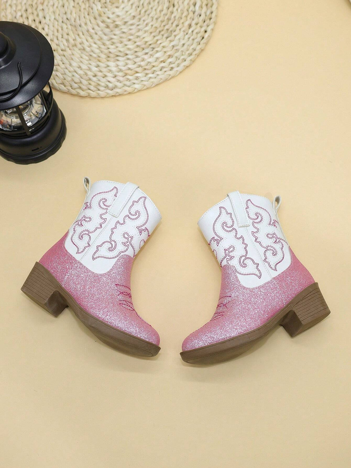 Embroidered Side Zip Cowboy Boots 1 Pair - Pink