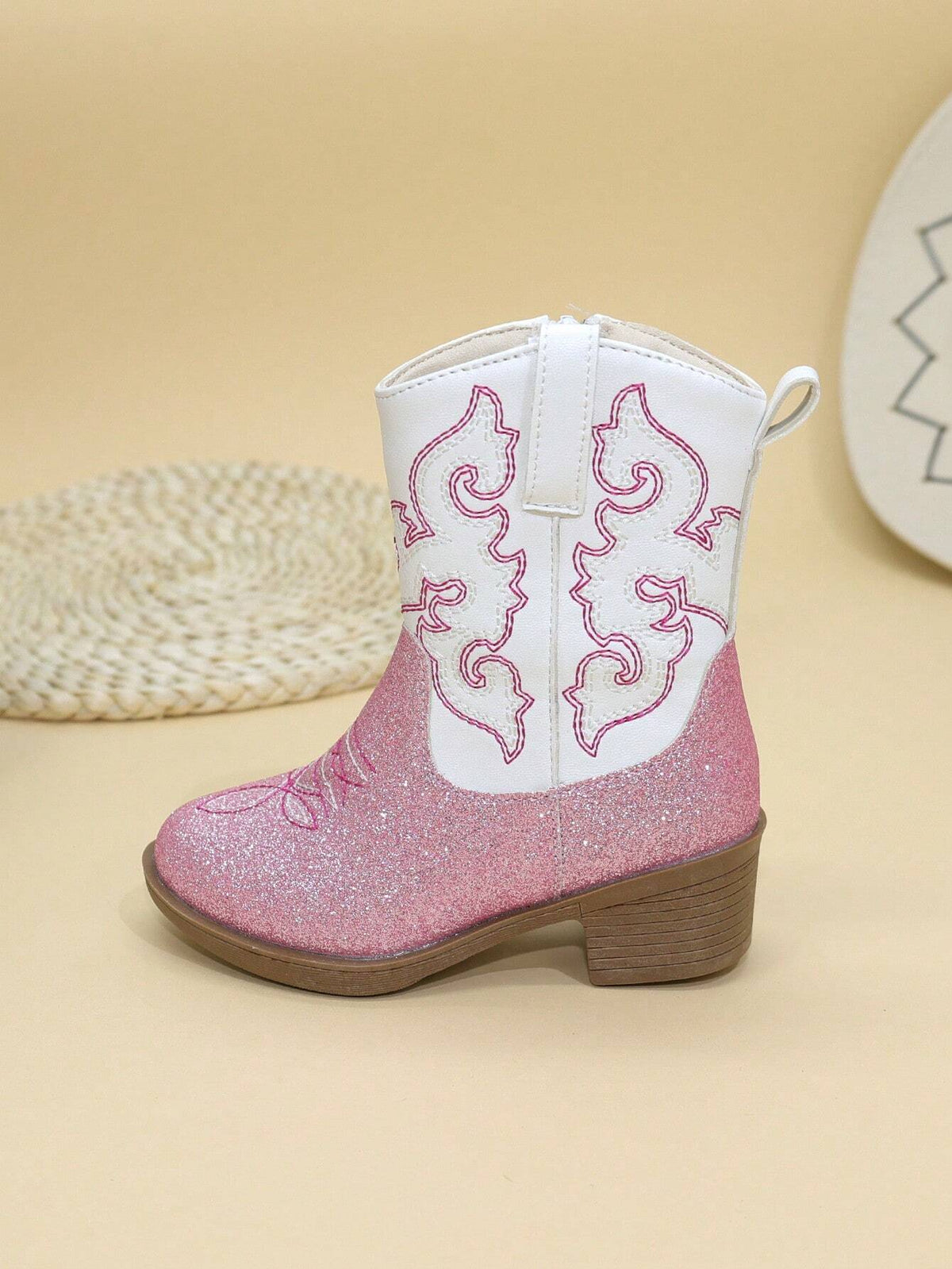 Embroidered Side Zip Cowboy Boots 1 Pair - Pink