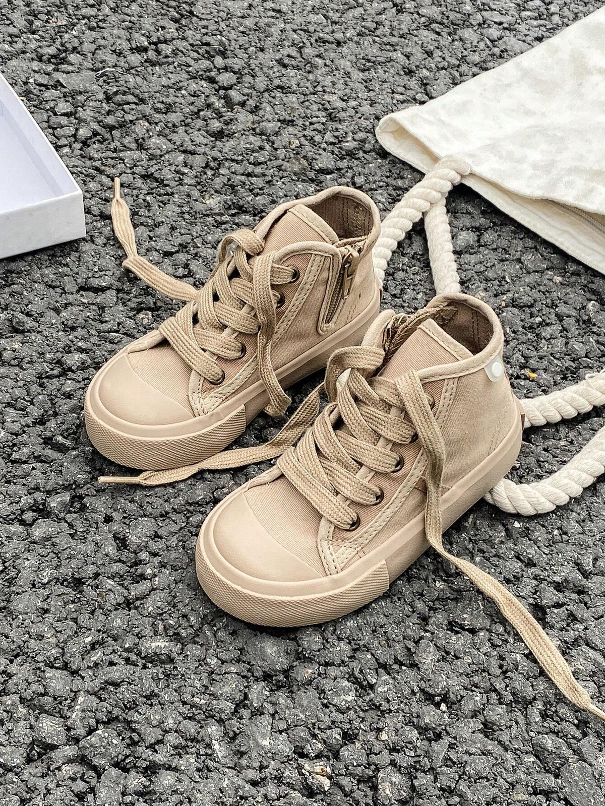 Bambinoo x OPOEE Playful Pals Kids' Classic High-Top Canvas Shoes Khaki