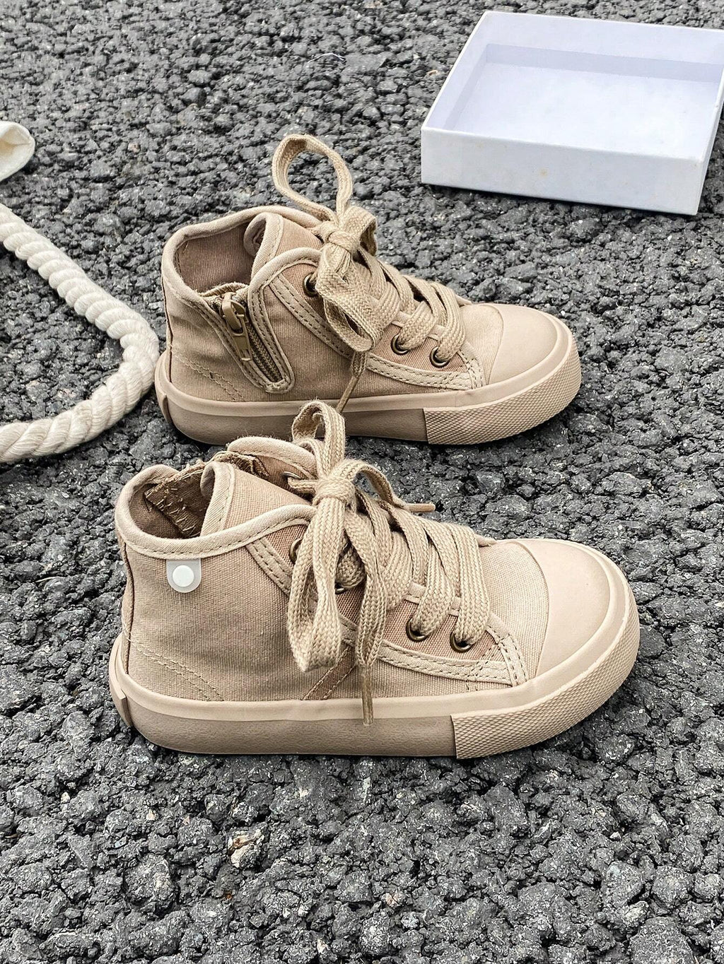Bambinoo x OPOEE Playful Pals Kids' Classic High-Top Canvas Shoes Khaki