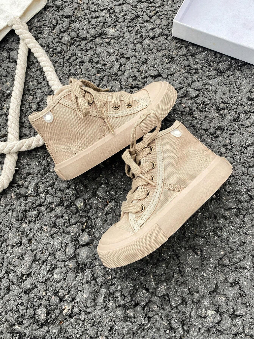 Bambinoo x OPOEE Playful Pals Kids' Classic High-Top Canvas Shoes Khaki