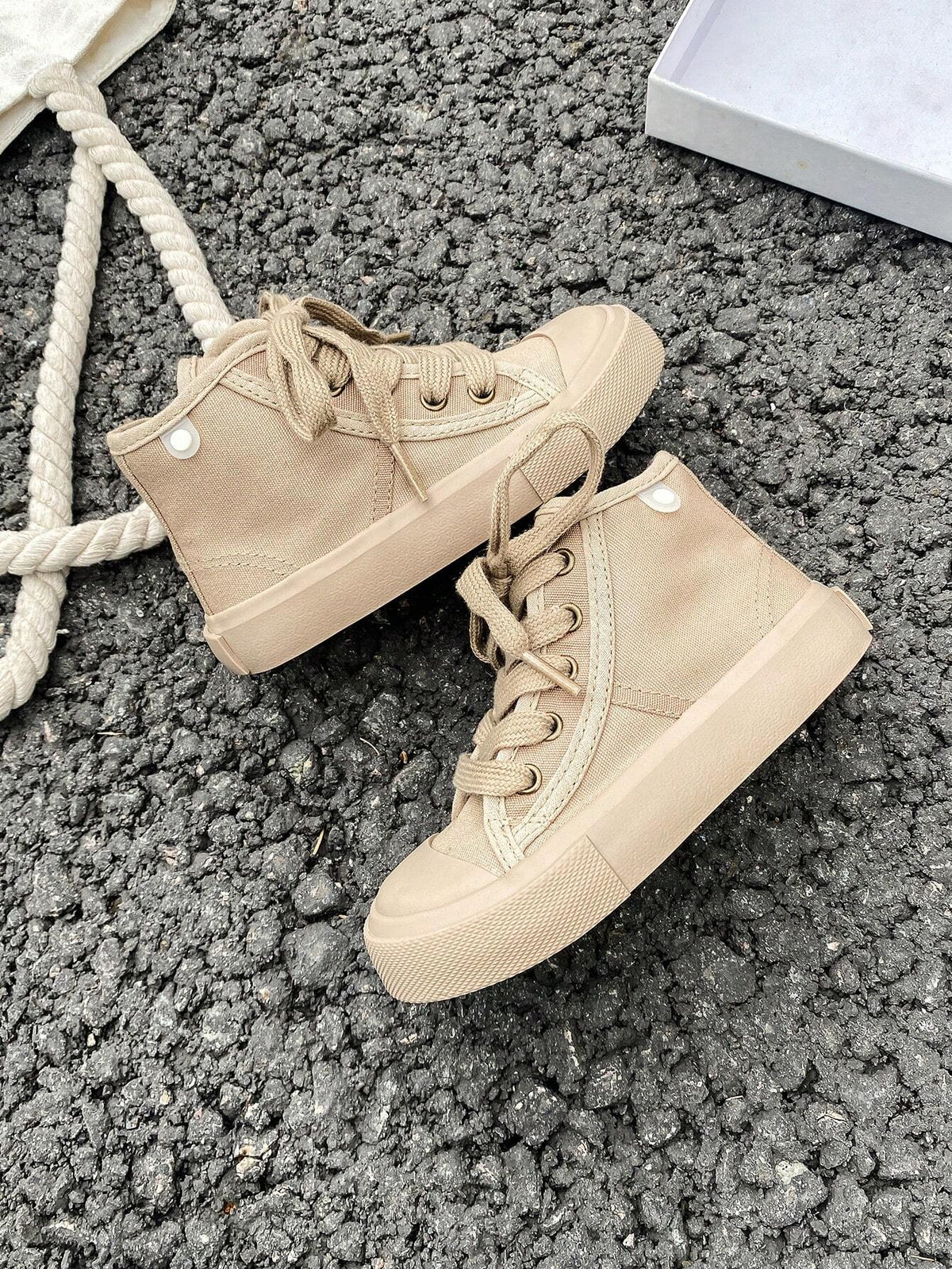 Bambinoo x OPOEE Playful Pals Kids' Classic High-Top Canvas Shoes Khaki