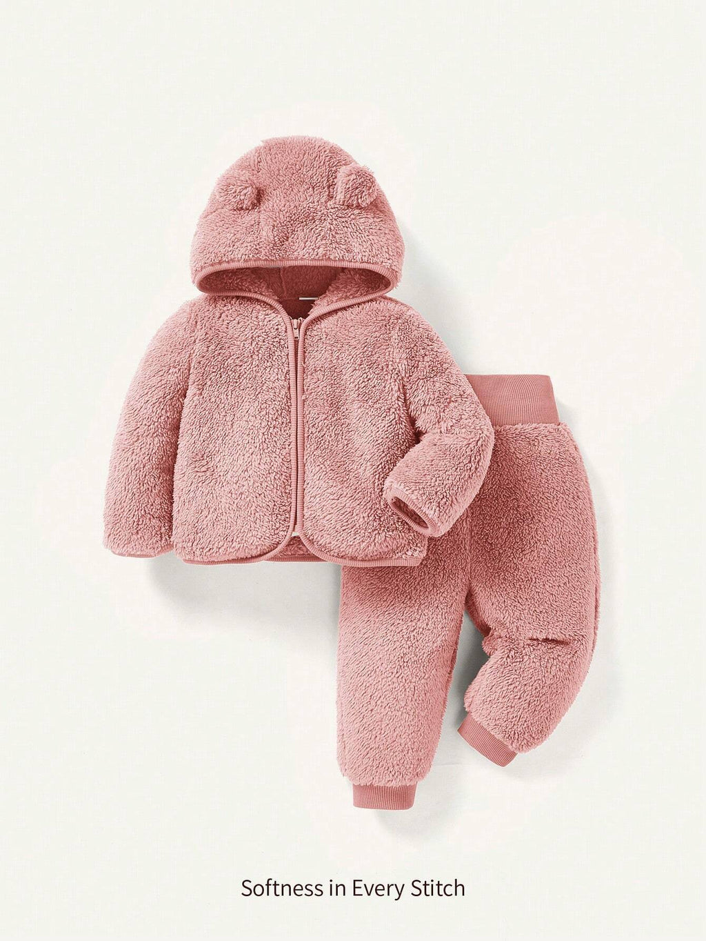 Cozy Pixies Baby Girl Dusty Pink Fleece Pants Set - Dusty Pink