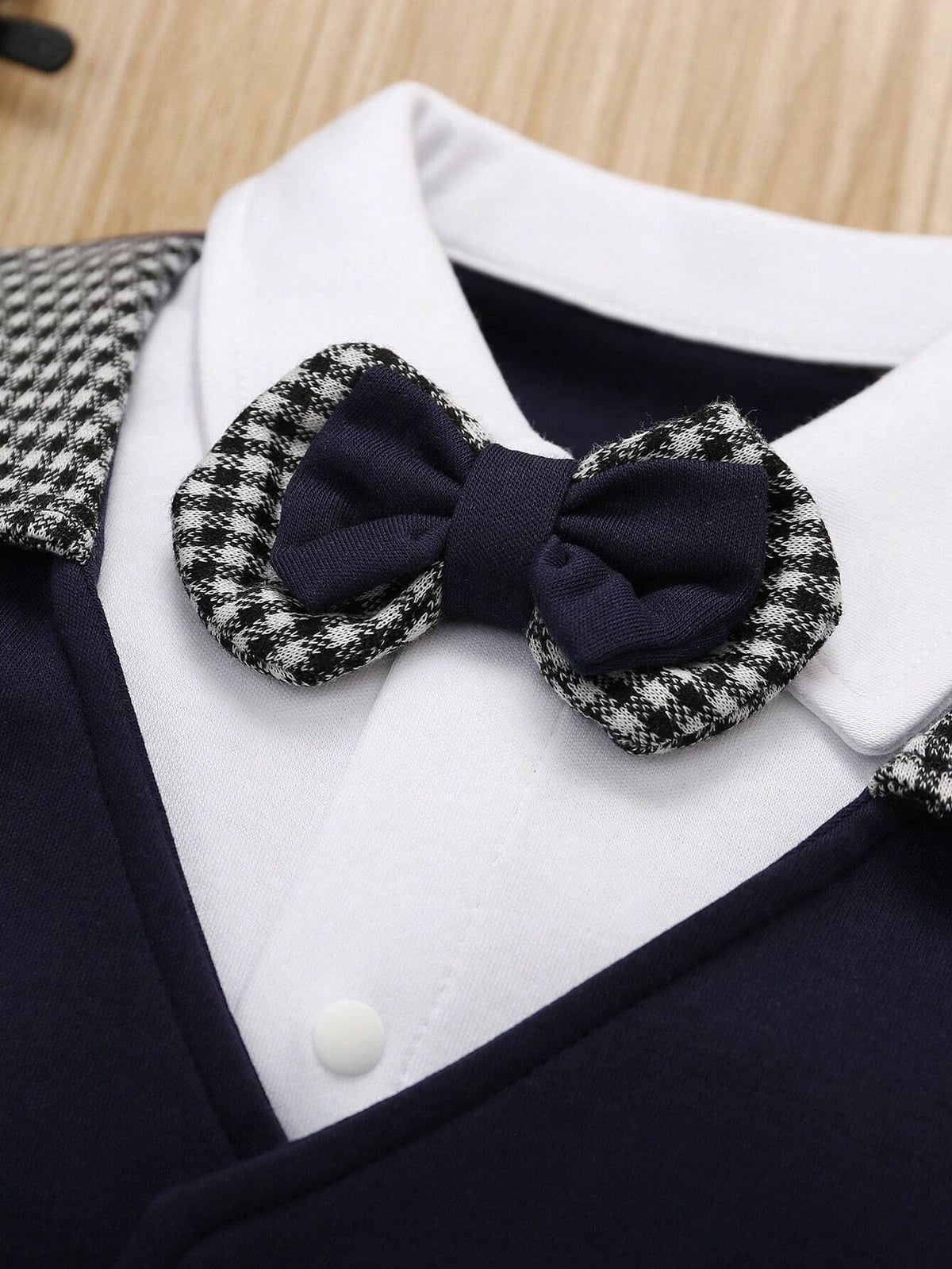 Baby Boy Royal Blue Bow Tie Long-Sleeve Romper