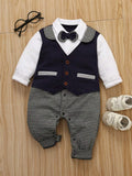 Baby Boy Royal Blue Bow Tie Long-Sleeve Romper