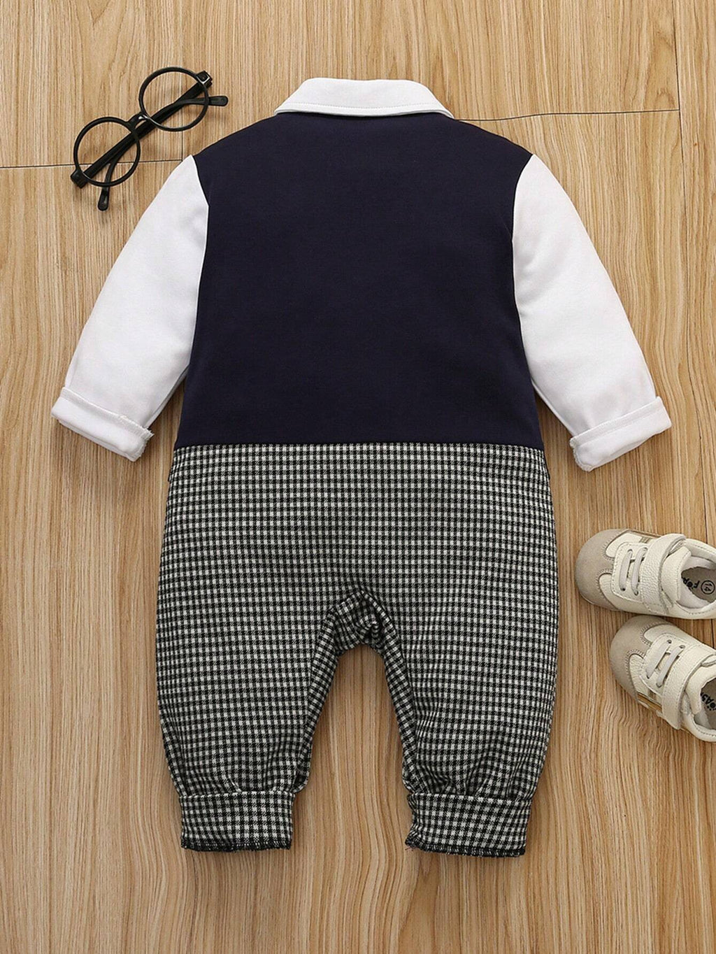 Baby Boy Royal Blue Bow Tie Long-Sleeve Romper