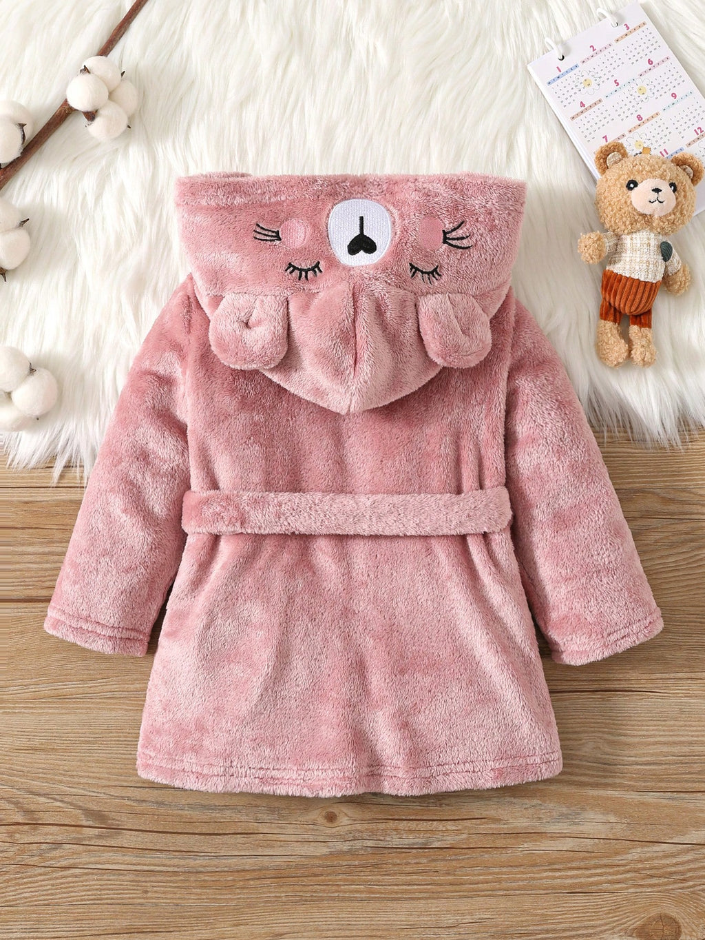 Robe de chambre polaire à capuche 3D Fée rose pour filles
