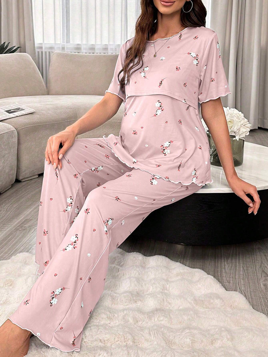 Moonlight&Mama Maternity Floral Short-Sleeve Nursing Pajama Set Multicolor