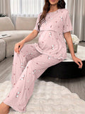 Moonlight&Mama Maternity Floral Short-Sleeve Nursing Pajama Set Multicolor