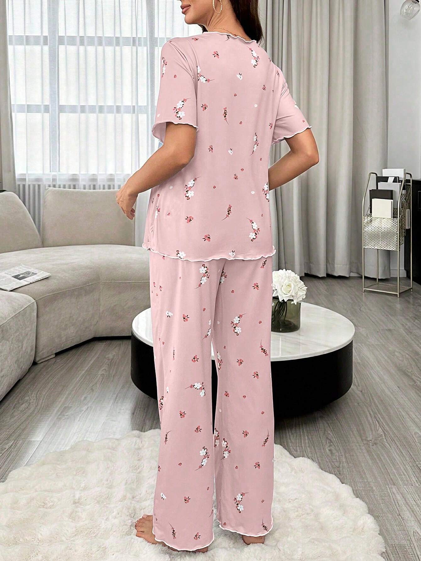 Moonlight&Mama Maternity Floral Short-Sleeve Nursing Pajama Set Multicolor