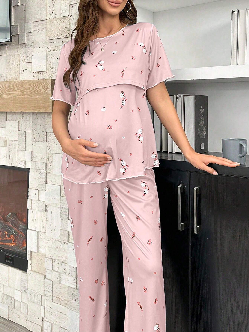 Moonlight&Mama Maternity Floral Short-Sleeve Nursing Pajama Set Multicolor