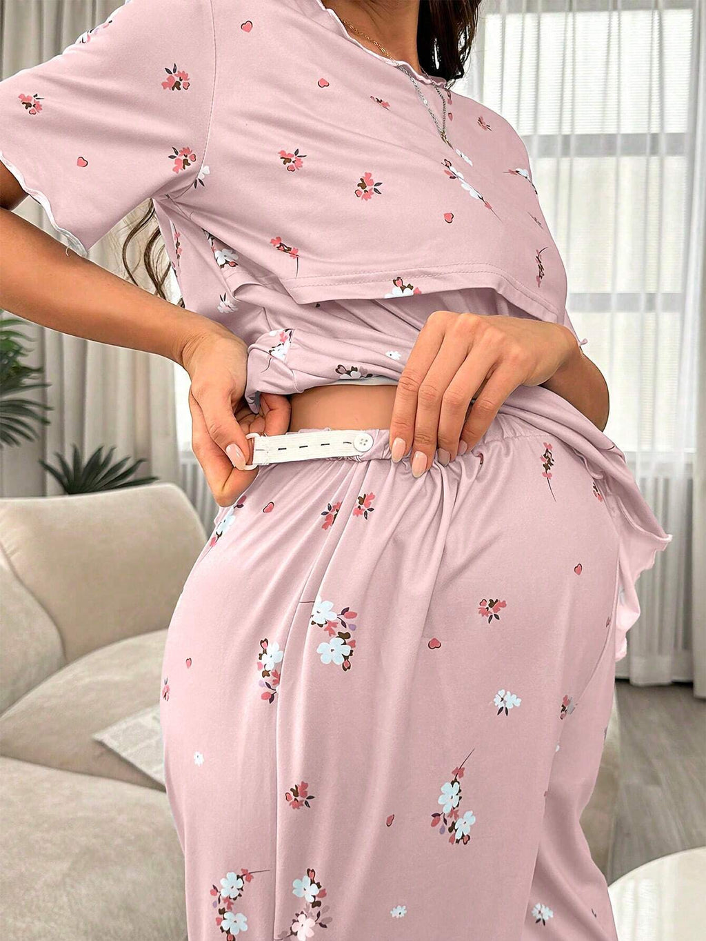Moonlight&Mama Maternity Floral Short-Sleeve Nursing Pajama Set Multicolor