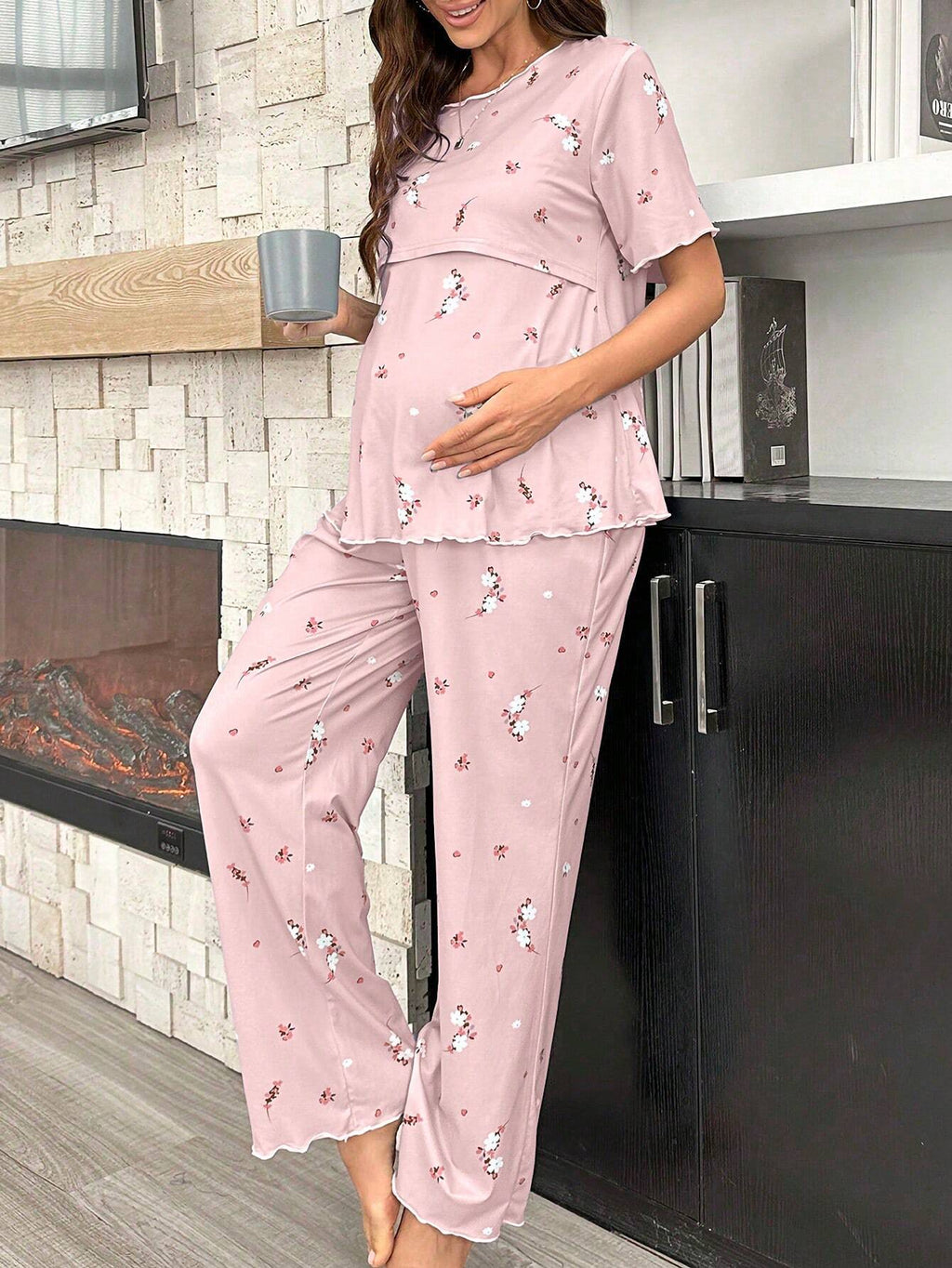 Moonlight&Mama Maternity Floral Short-Sleeve Nursing Pajama Set Multicolor