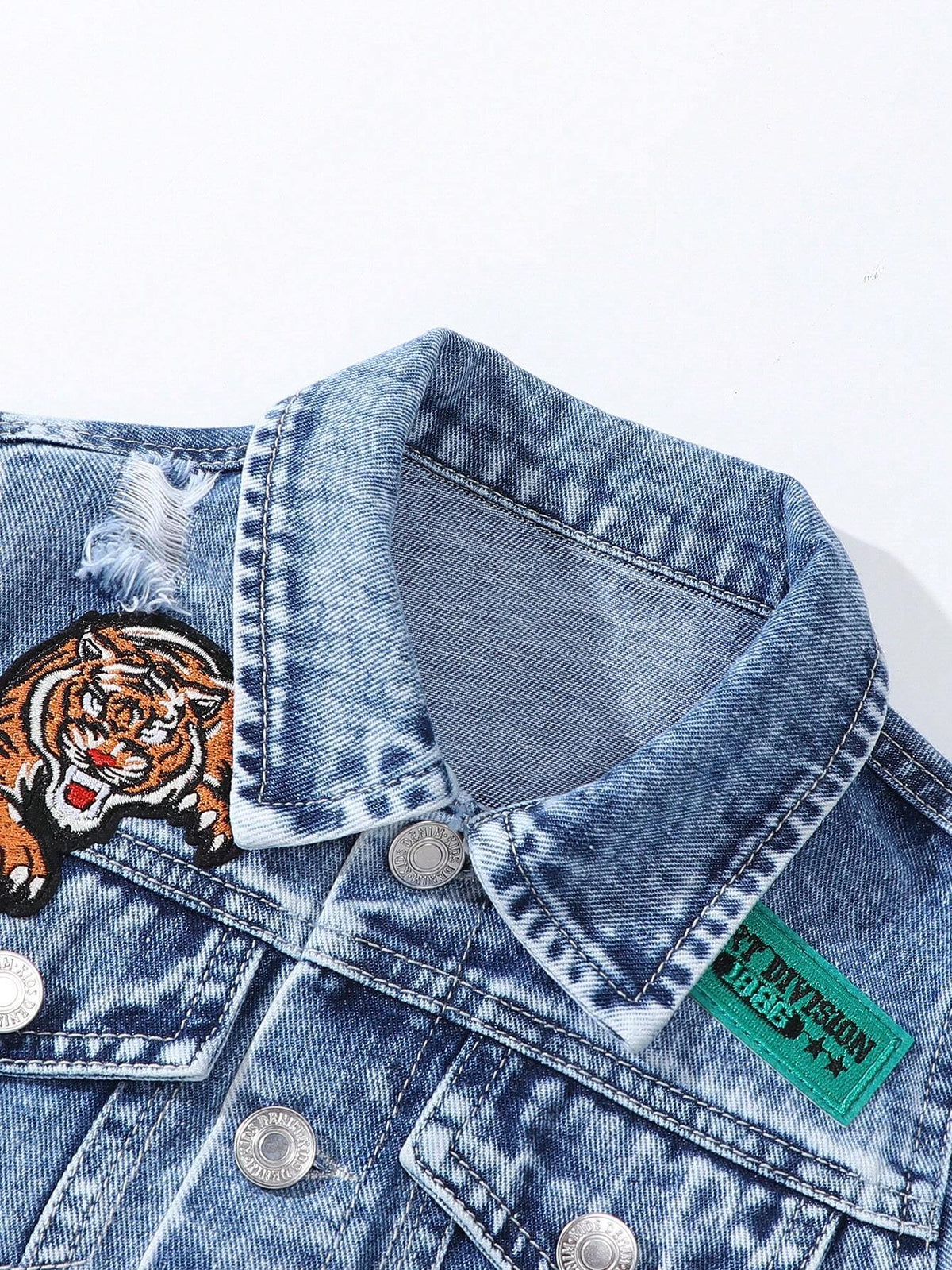 Bambinoo x Playful Pals Boys' Tiger Patch Light Blue Denim Jacket