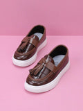 Children Vintage Style Slip-On Imitation Leather Casual Sports Sneakers Brown