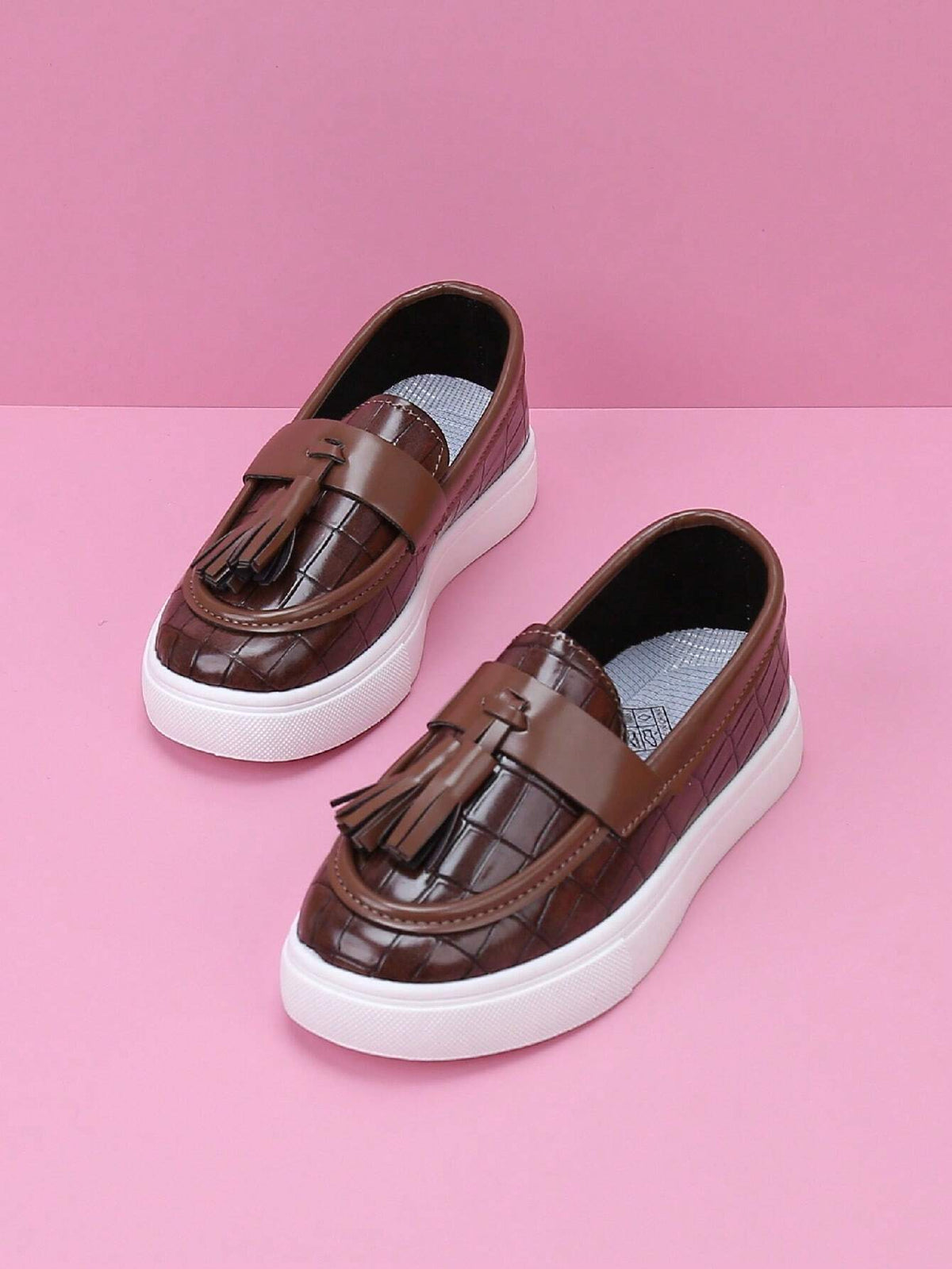 Baskets décontractées sans lacets pour enfants, style vintage, en similicuir, marron