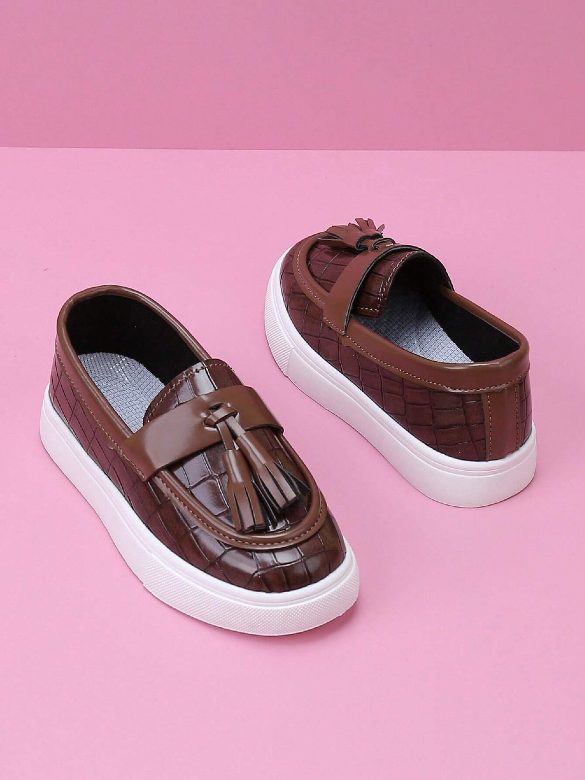Baskets décontractées sans lacets pour enfants, style vintage, en similicuir, marron