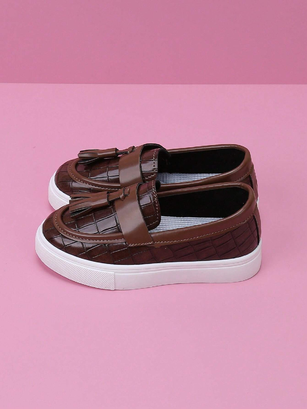 Baskets décontractées sans lacets pour enfants, style vintage, en similicuir, marron