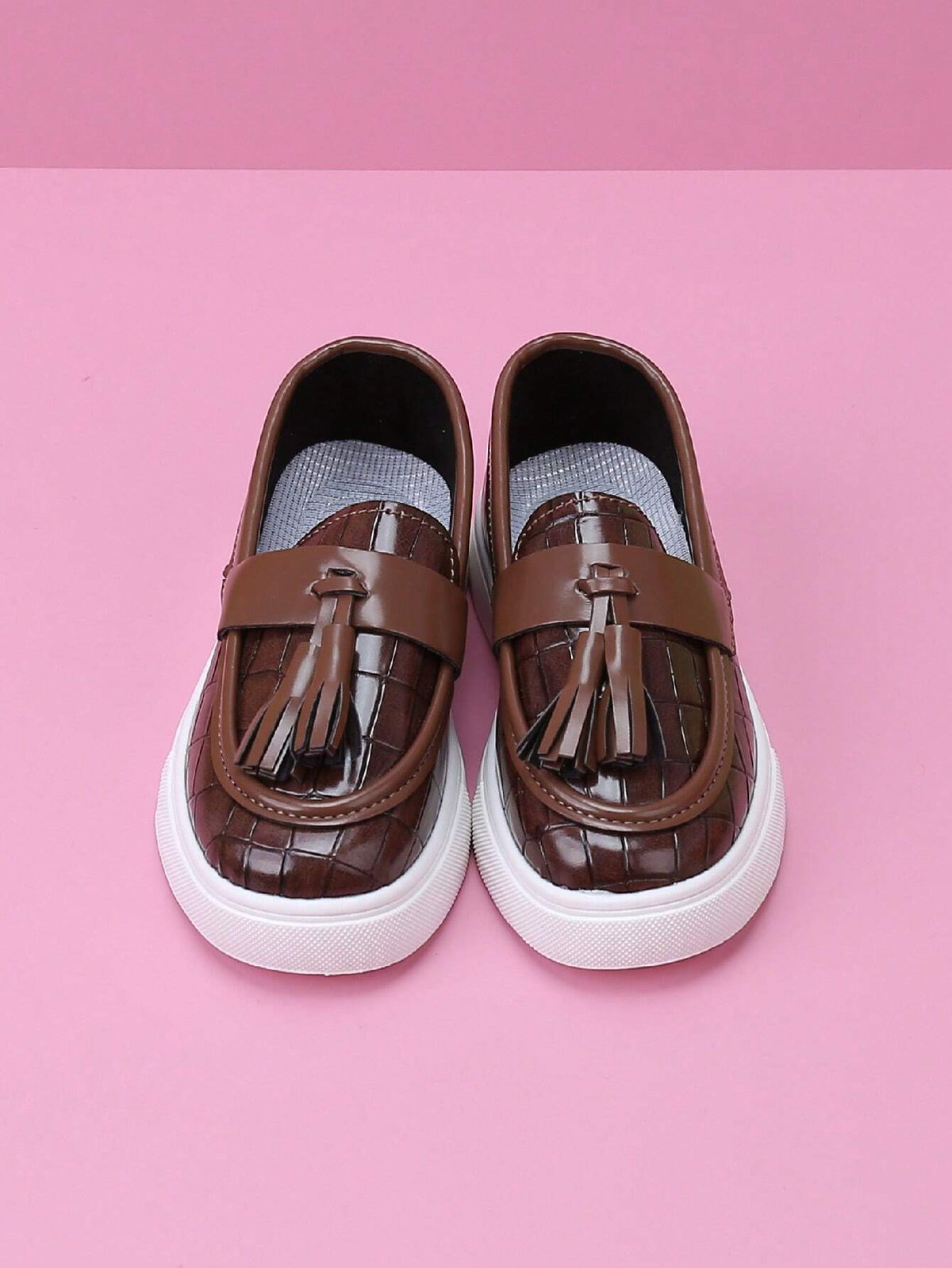 Baskets décontractées sans lacets pour enfants, style vintage, en similicuir, marron