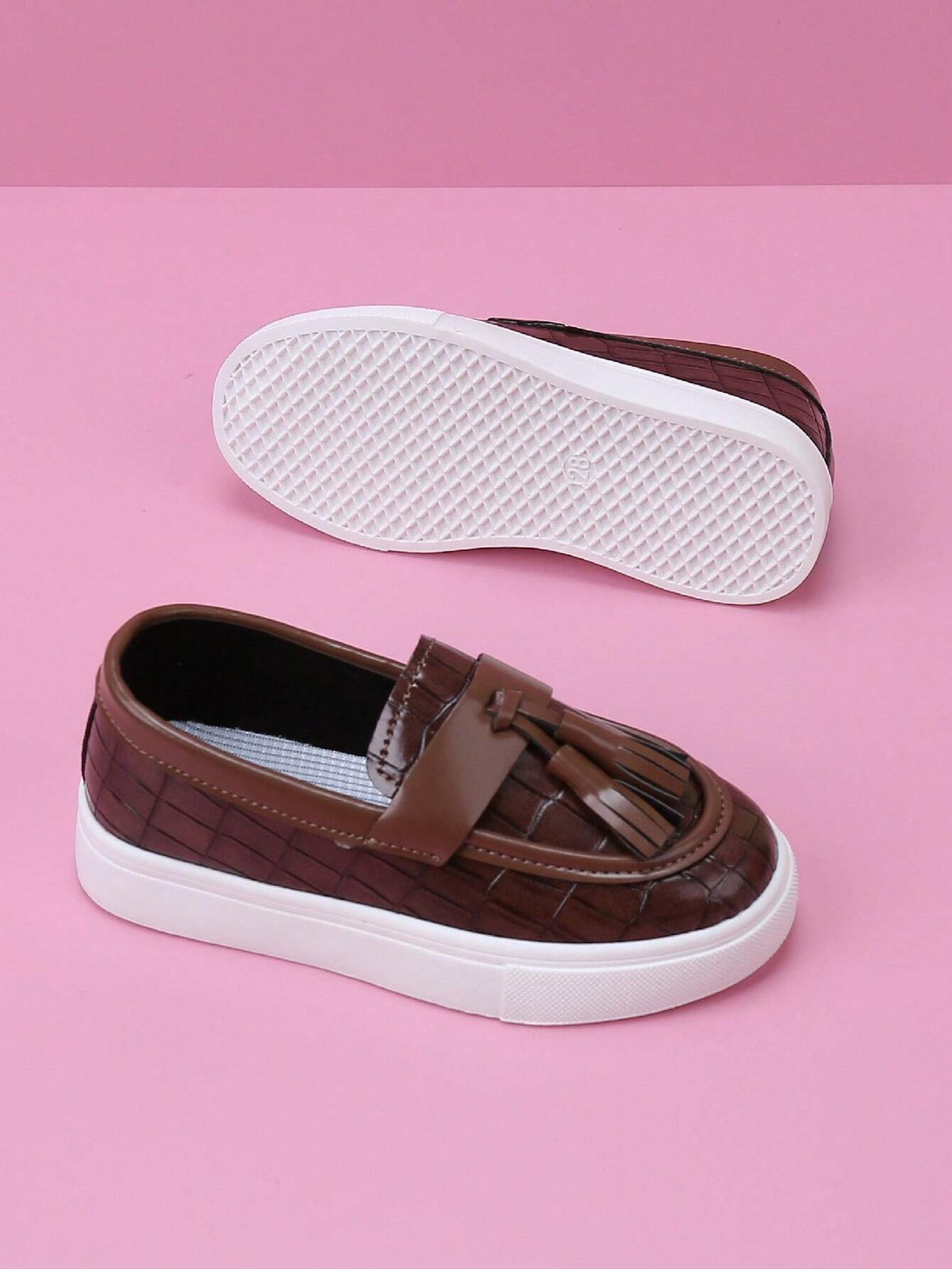 Baskets décontractées sans lacets pour enfants, style vintage, en similicuir, marron