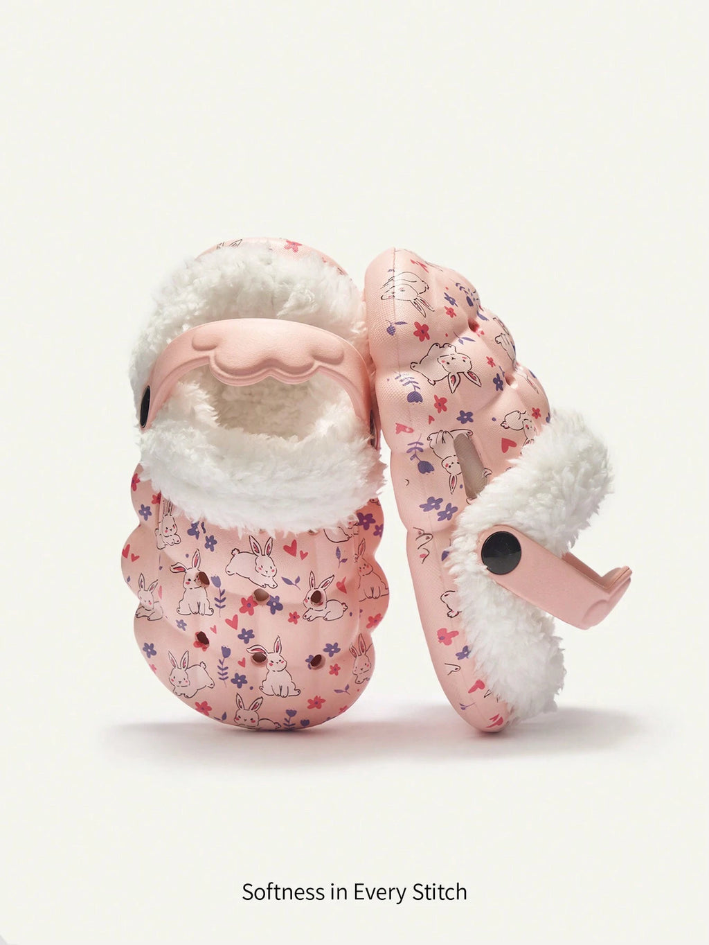 Girls' Pink Bunny Warm Thermal-Lined Garden Slippers Pink
