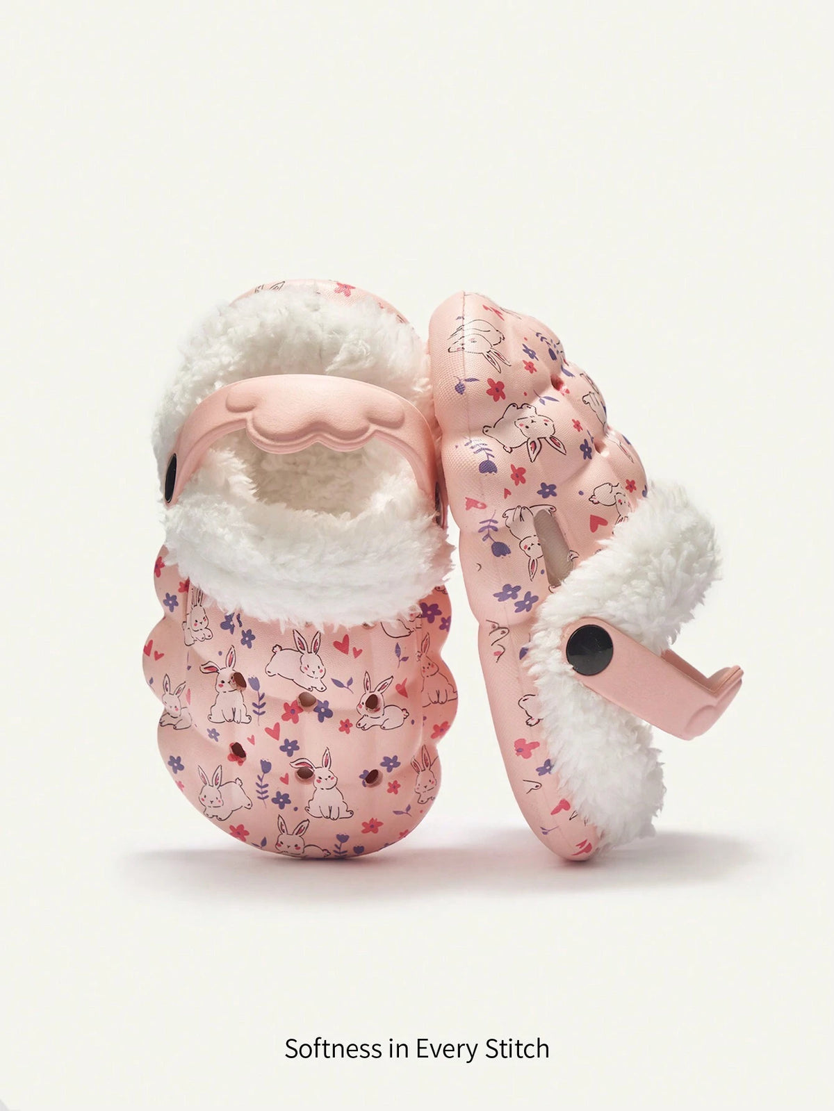 Girls' Pink Bunny Warm Thermal-Lined Garden Slippers Pink