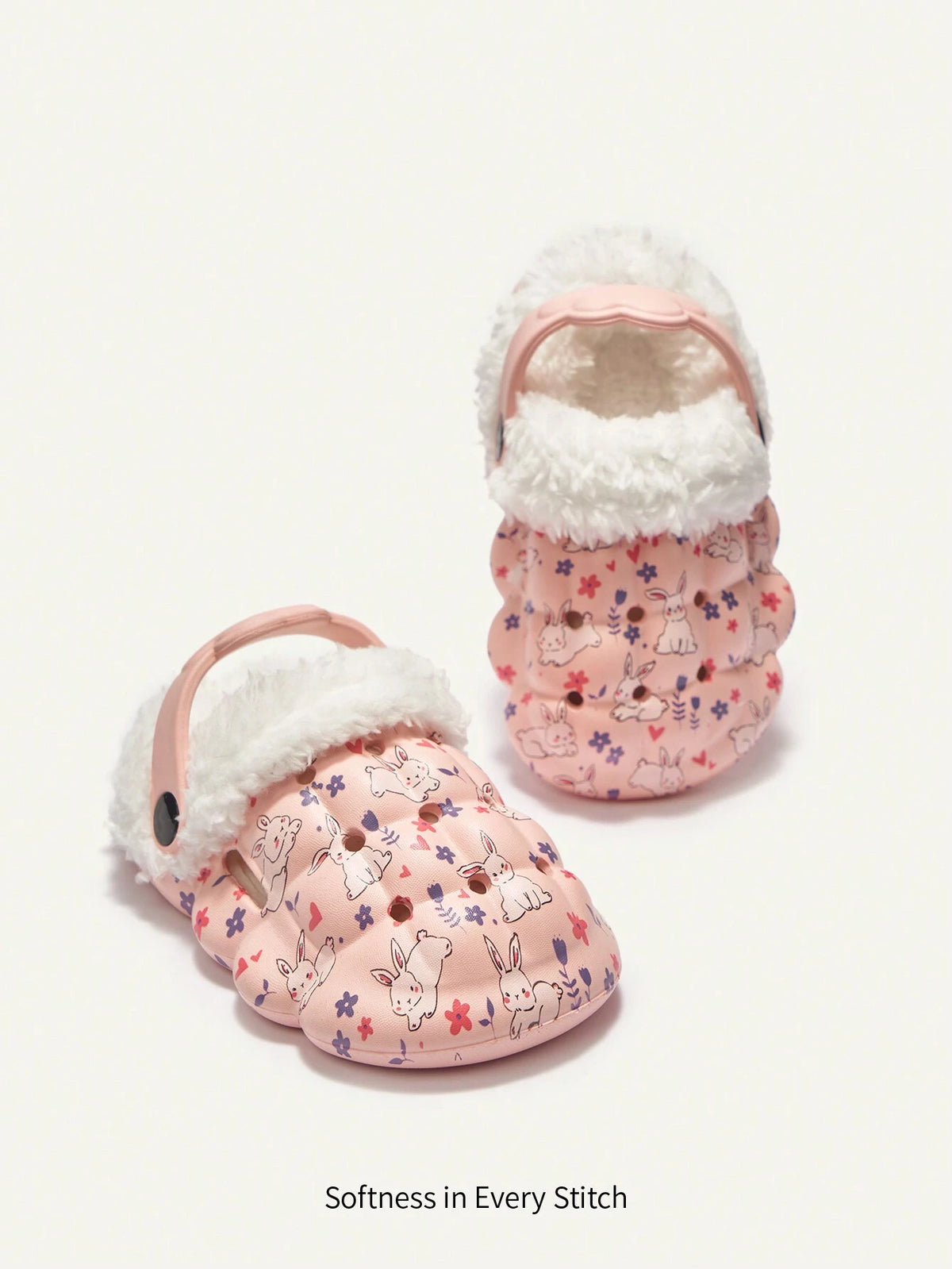 Girls' Pink Bunny Warm Thermal-Lined Garden Slippers Pink