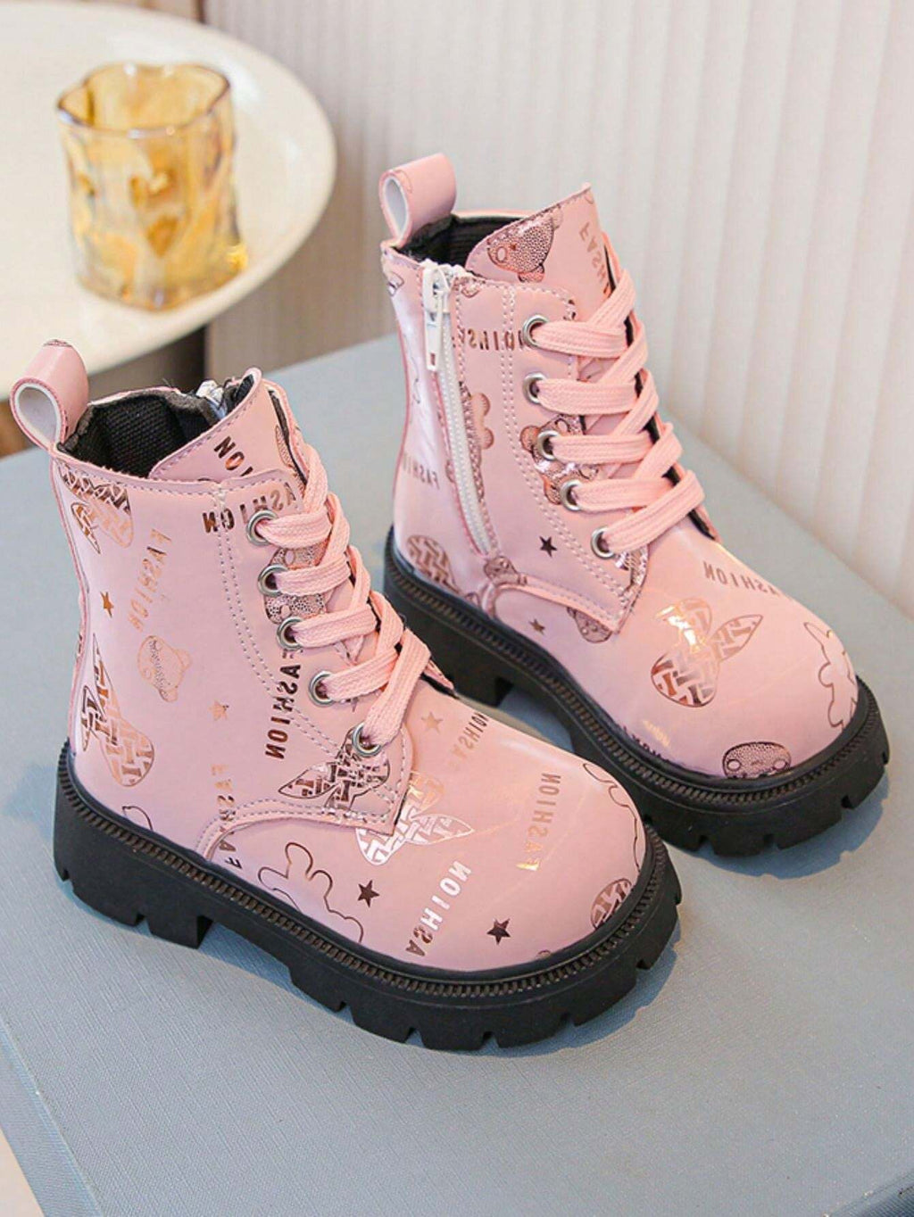 Shiny Heart Pattern Casual Boots 1 Pair - Pink
