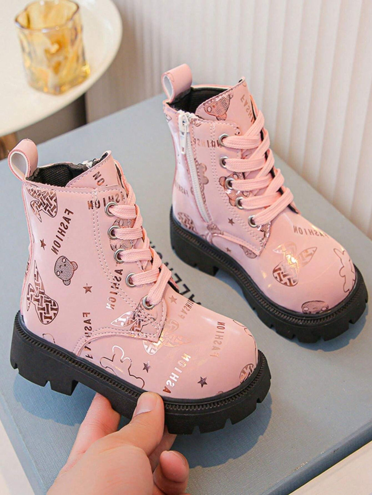 Shiny Heart Pattern Casual Boots 1 Pair - Pink