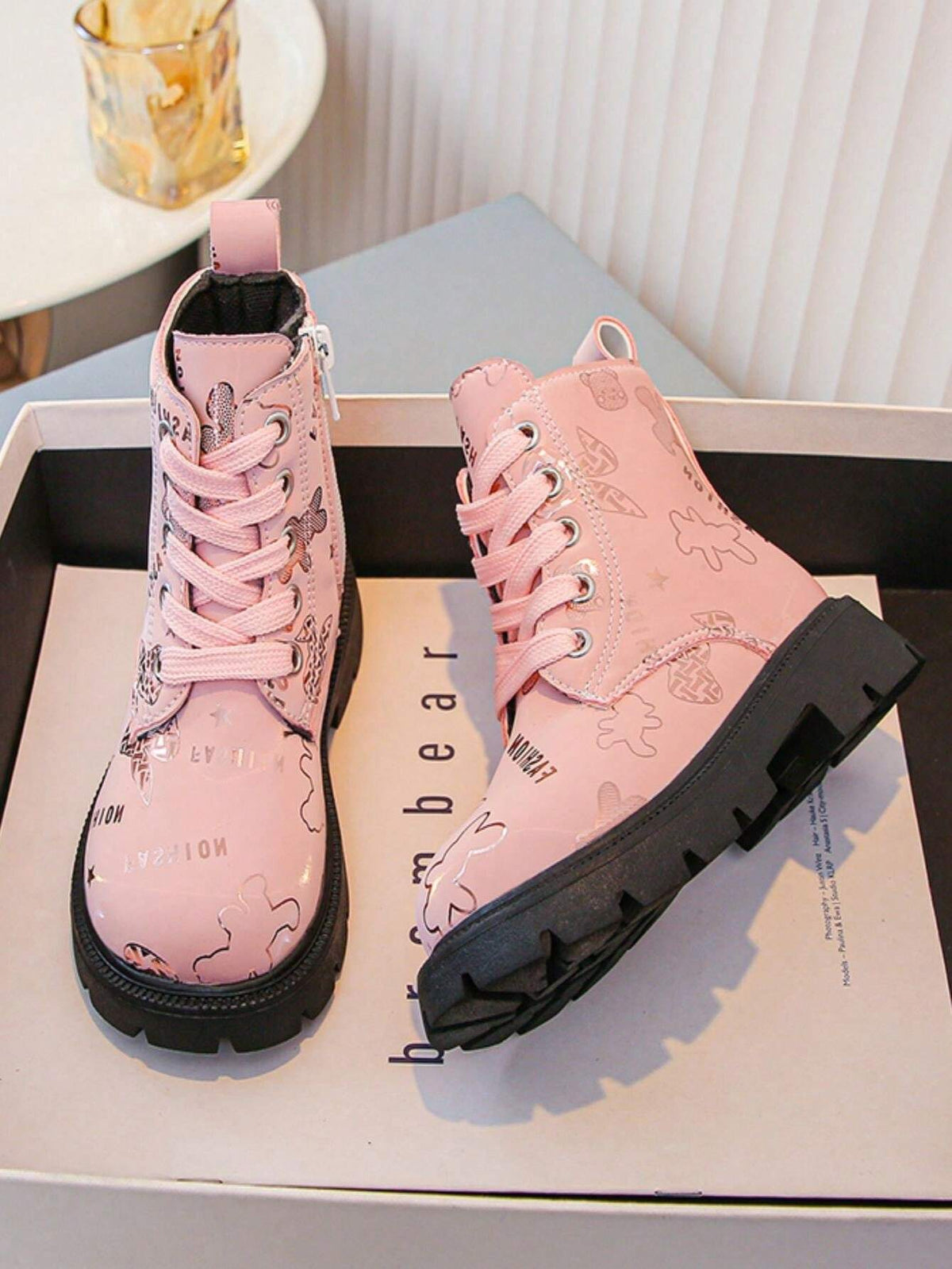 Shiny Heart Pattern Casual Boots 1 Pair - Pink
