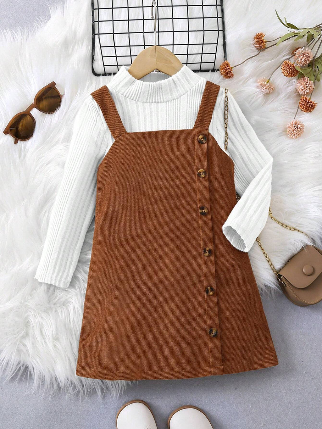 Girls' College Style Overall Dress Set