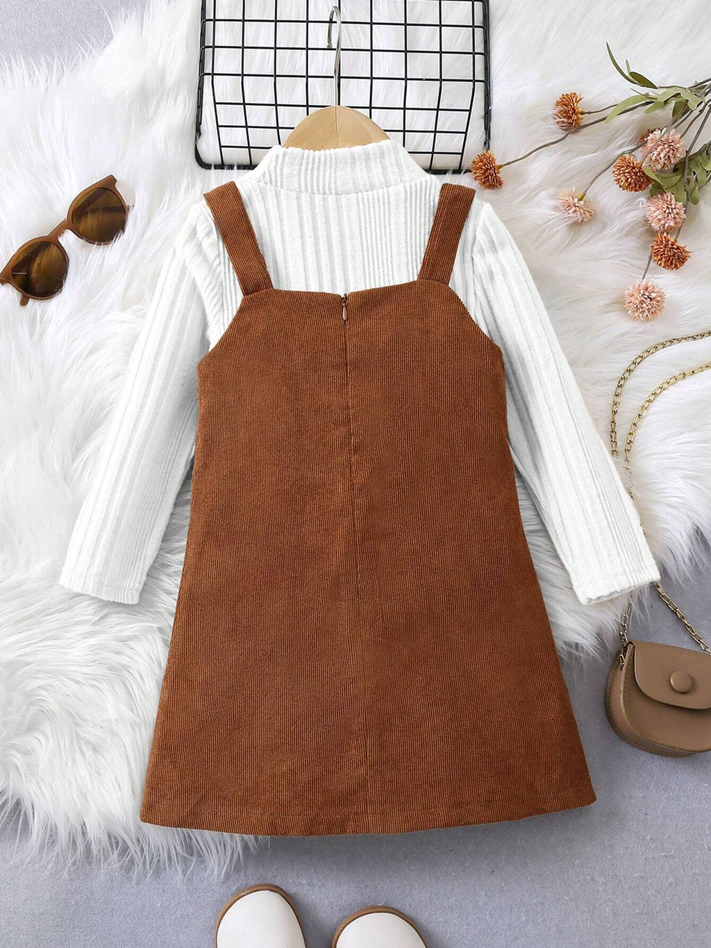Girls' College Style Overall Dress Set