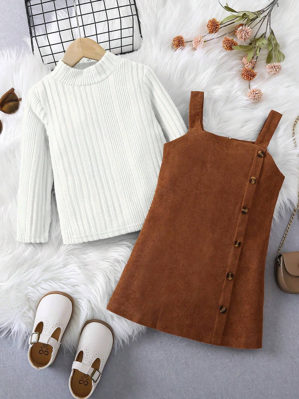 Girls' College Style Overall Dress Set
