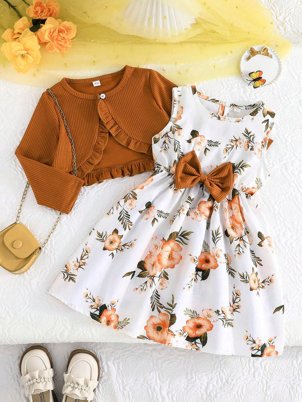 Girls' Ruffled Jacket & Floral Dress Set