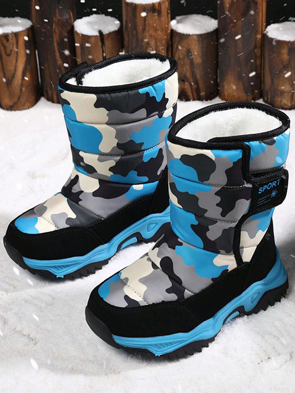 Bottes de neige bleues chaudes, confortables et doublées pour enfants - Montantes d'hiver