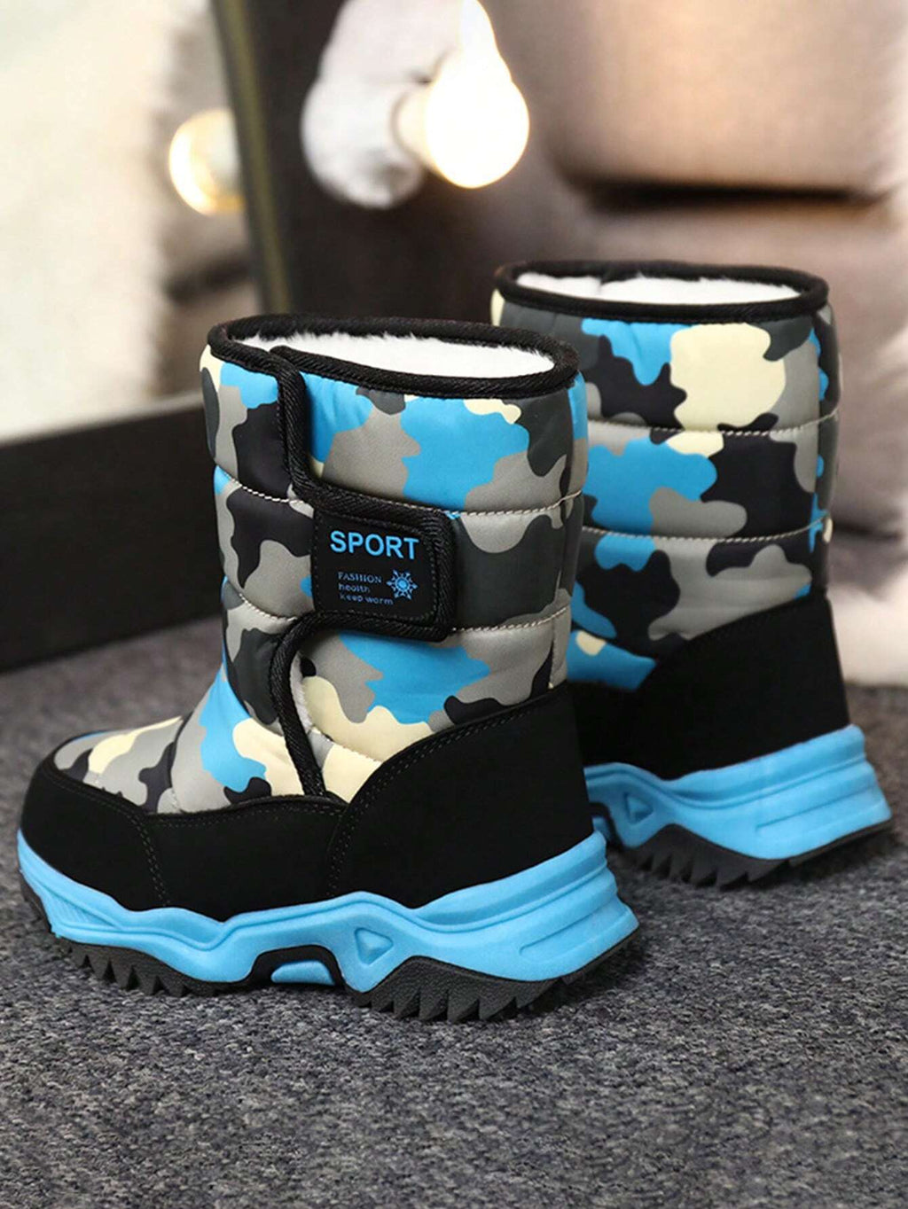 Bottes de neige bleues chaudes, confortables et doublées pour enfants - Montantes d'hiver