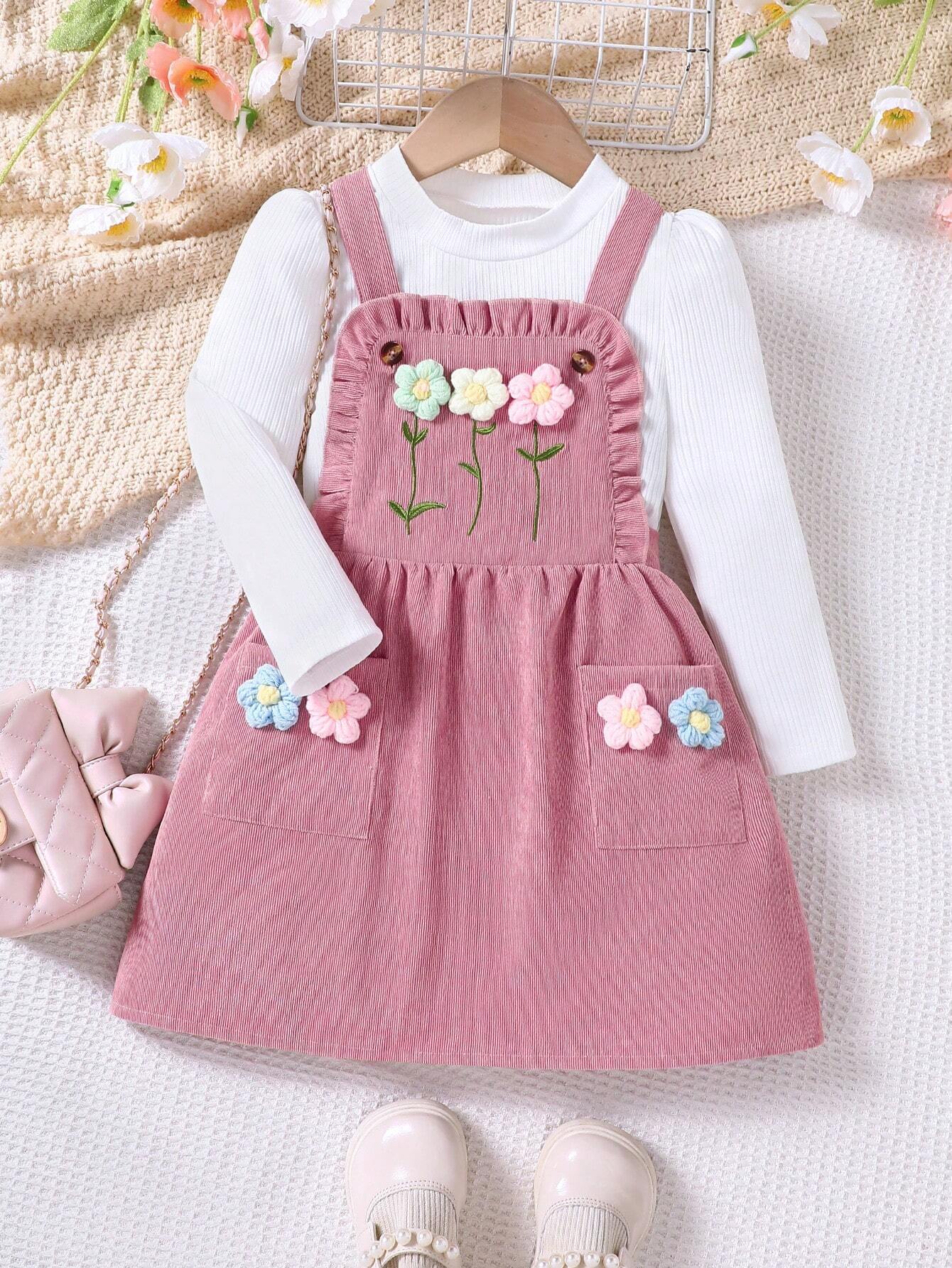 Girls' Knit Top & Corduroy Pinafore Set