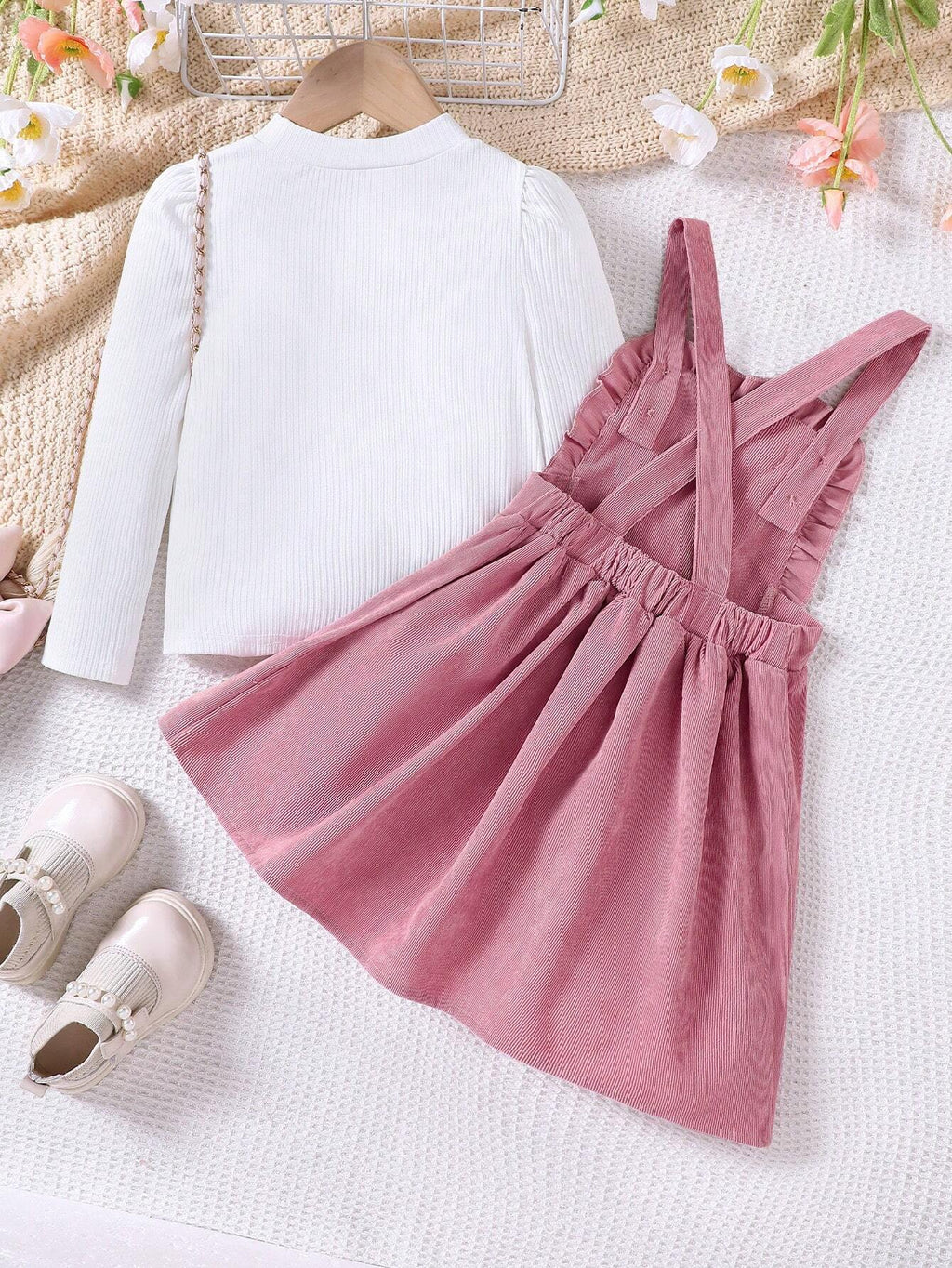 Girls' Knit Top & Corduroy Pinafore Set