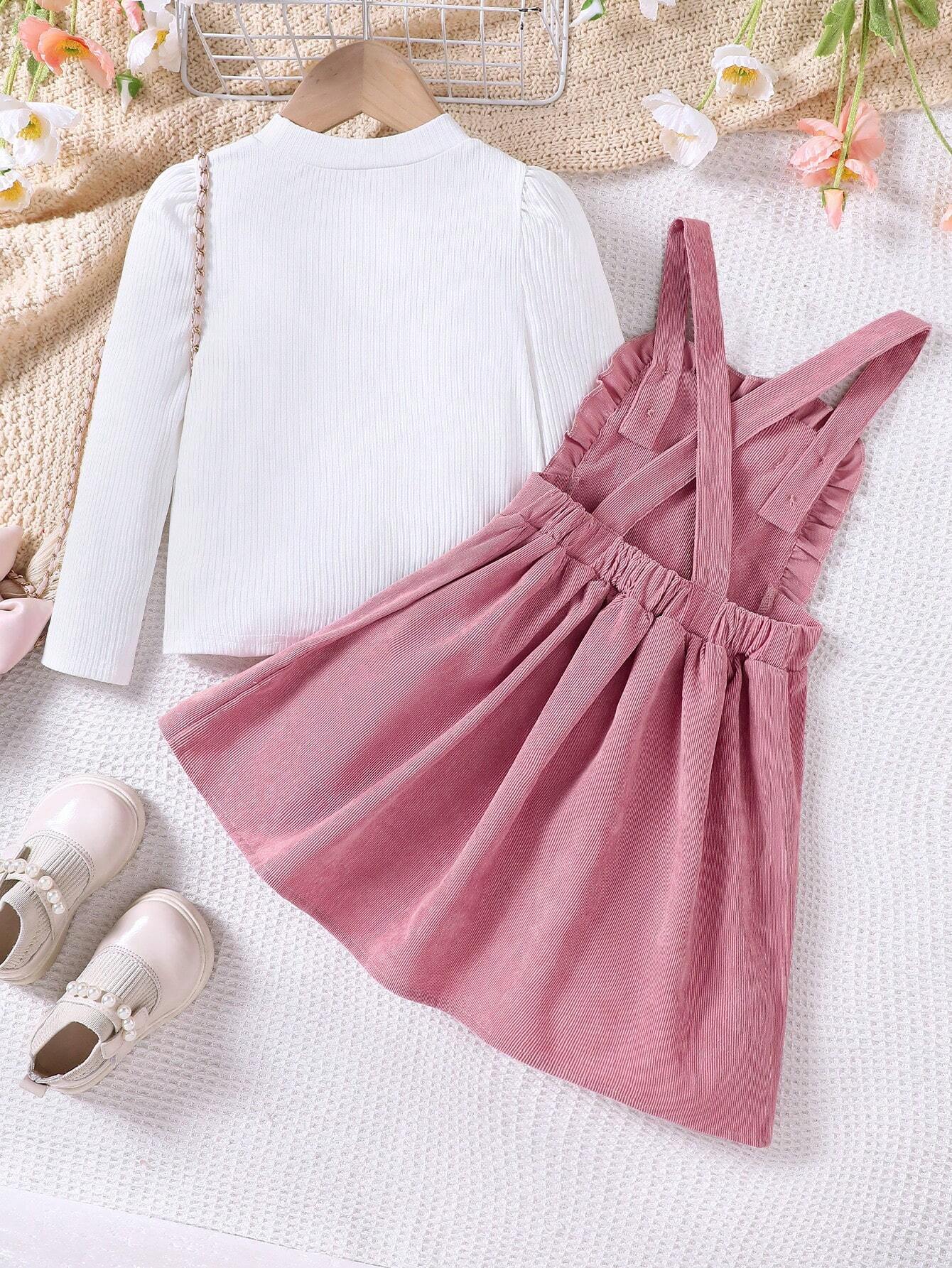 Girls' Knit Top & Corduroy Pinafore Set