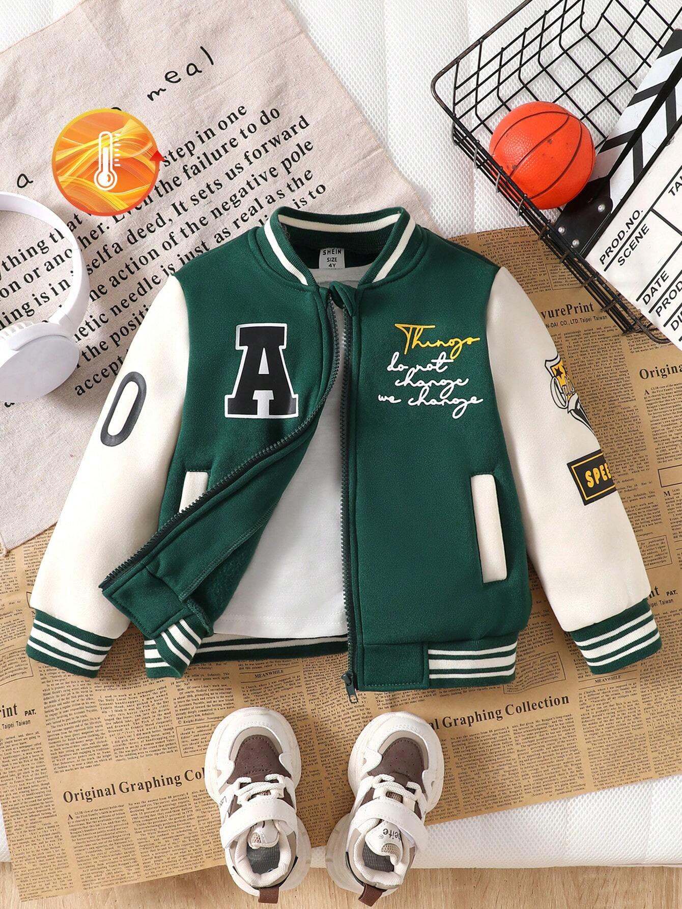 Boys' Letter Print Color Block Baseball Jacket