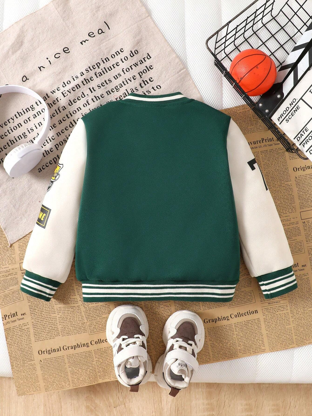 Boys' Letter Print Color Block Baseball Jacket